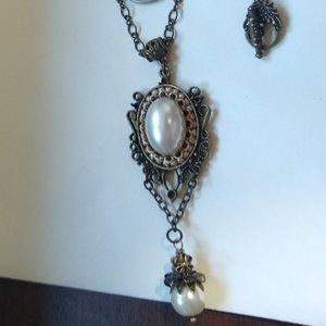 Antique Art Nouveau style pearl and brass necklace
